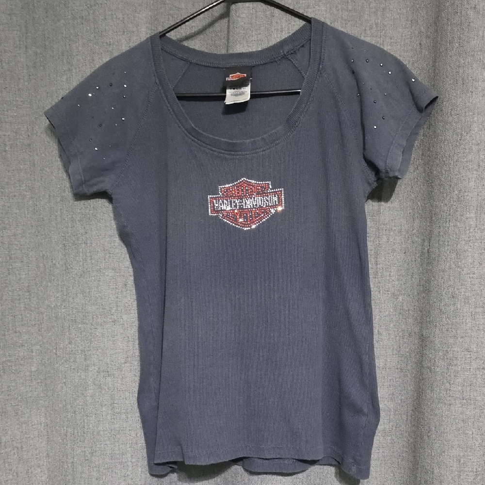 Harley-Davidson Navy Short-Sleeve Tee with Rhinestone Logo